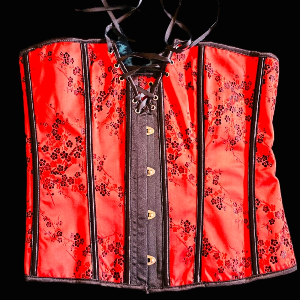 Beautiful embroidered floral red corsette, size‎ M